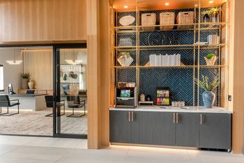 Modern lobby with coffee bar